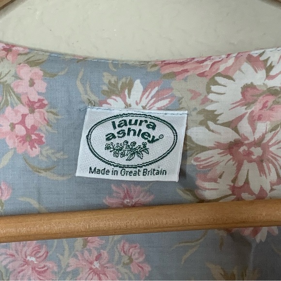 Vintage Laura Ashley Great Britain Cottagecore Floral Crop Jumpsuit Bow Pockets - Picture 10 of 11